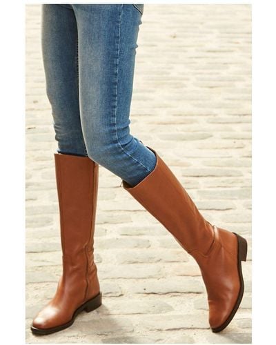 Sosandar Luna Leather Flat Knee High Boot - Blue