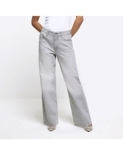 River Island Straight Jeans Petite Grey Relaxed Cotton