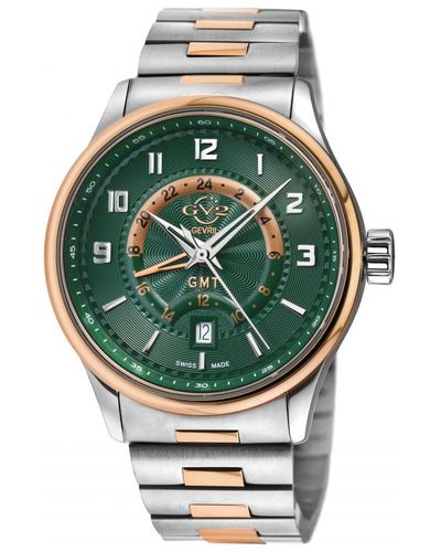 Gv2 Giromondo 42304b Zwitsers Quartz Green Dial Two Tone Stainless Steel Date Horloge - Groen