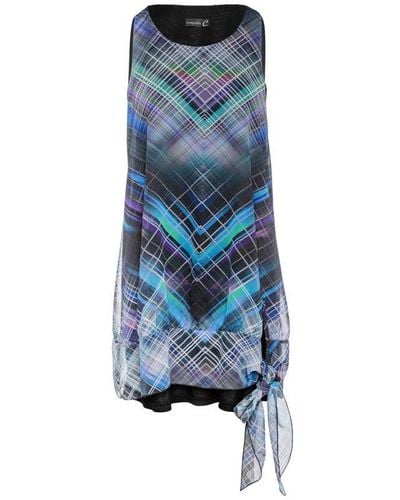 Conquista Sleeveless Double Layer Geometric Print Dress - Blue