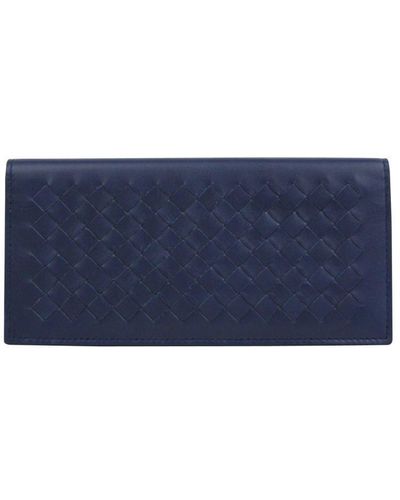 Bottega Veneta Men's Interccciaco Navy Blue Leather Long Bifold Wallet 390878 4111 - Blauw