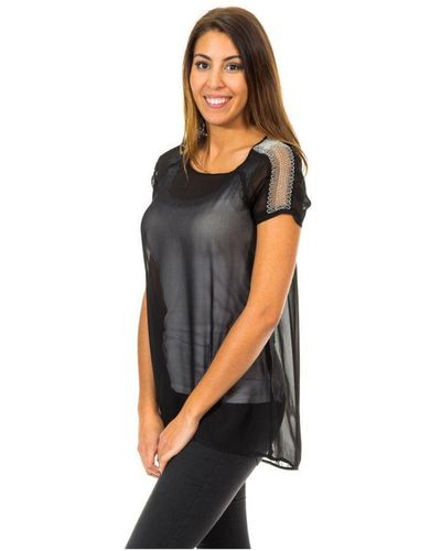 Met Womenss Short Sleeve Blouse With Semi-Transparent And Breathable Fabric 10Dmc0263 - Black