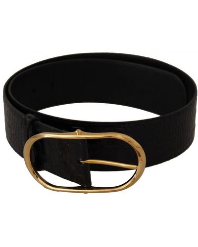 Dolce & Gabbana Embossed Leather Tone Metal Buckle Belt - Black
