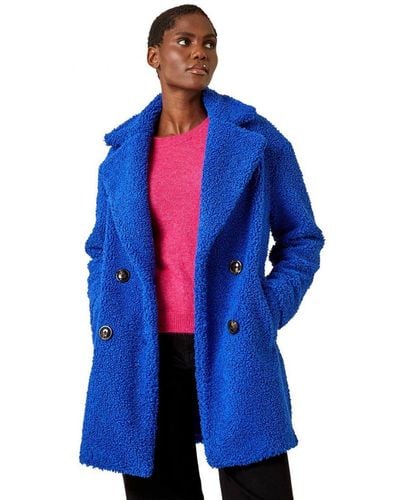 Roman Faux Fur Longline Teddy Coat - Blue