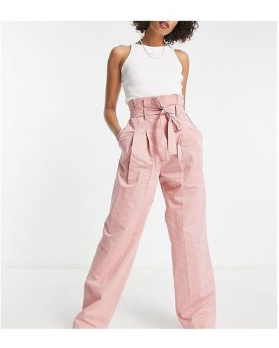 ASOS Tall Stripe Paperbag Waist Trouser - Pink