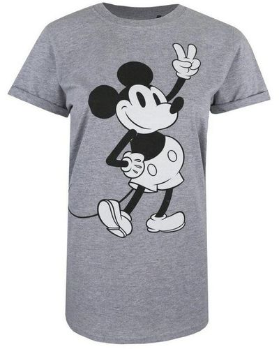 Disney Ladies Mickey Mouse Peace Heather T-Shirt (Heather) - Grey