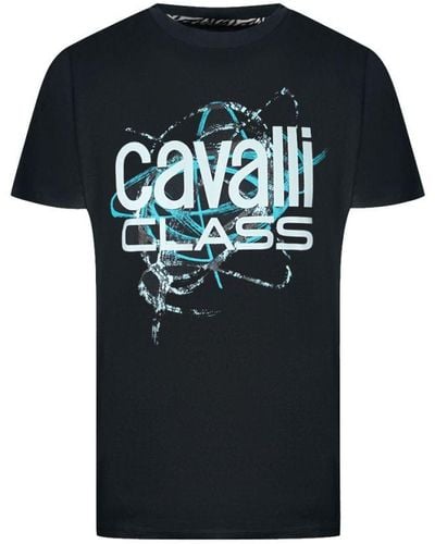 Class Roberto Cavalli Snake Skin Scribble T-Shirt Cotton - Black