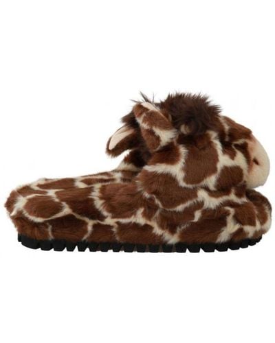 Dolce & Gabbana Elegant Giraffe Pattern Slides For Sophisticated Comfort - Brown