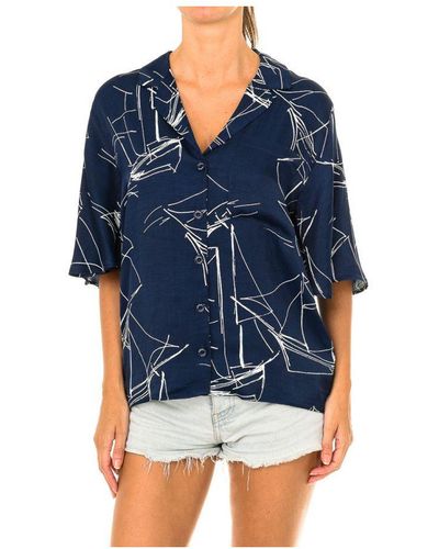 Superdry S Short Sleeve Blouse With Lapel Collar W4010021a Viscose - Blue