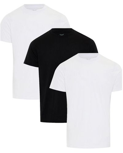 Threadbare White 3 Pack 'litchfield' Essential Short Sleeve T-shirts Cotton - Black