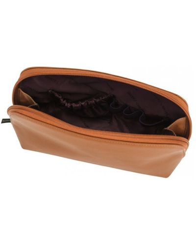 Smith & Canova Soft Grain Leather Zip Top Cosmetic Bag - Brown