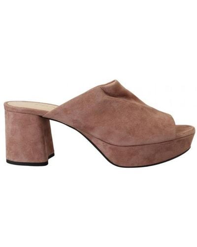 Prada Dark Suede Camoscio Sandals Block Heels Shoes - Brown