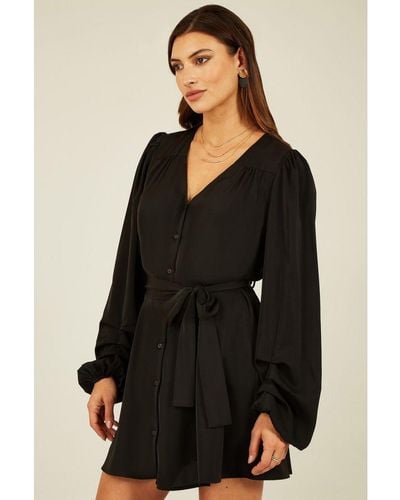 Mela London Balloon Sleeve Shirt Dress - Black
