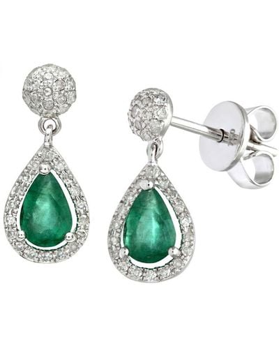 DIAMANT L'ÉTERNEL 18Ct 0.25Ct Diamonds With Teardrop Shaped Emerald Drop Earrings - Blue