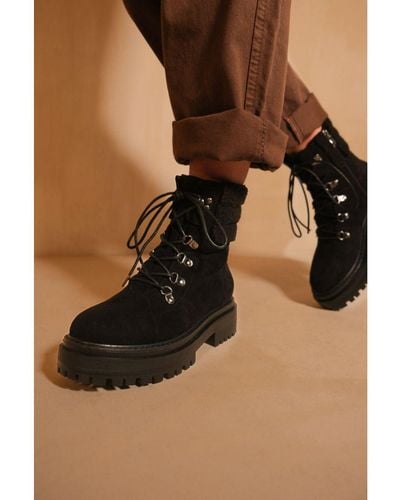 Where's That From 'Heidi' Platform Lace Up Boot With Side Zip And Faux Wool Detail Around The Ankle - Brown