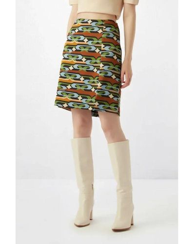 GUSTO Printed Satin Mini Skirt - Brown