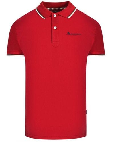 Aquascutum London Tipped Polo Shirt Cotton - Red