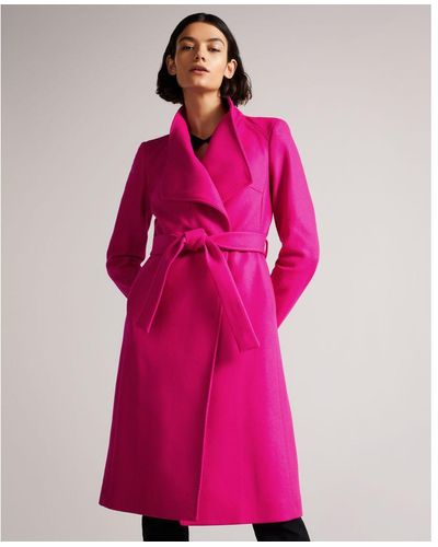 Ted Baker Sandra Long Wool Wrap Coat, Bright - Pink