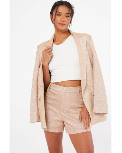 Quiz Petite Champagne Glitter Tailored Shorts - White