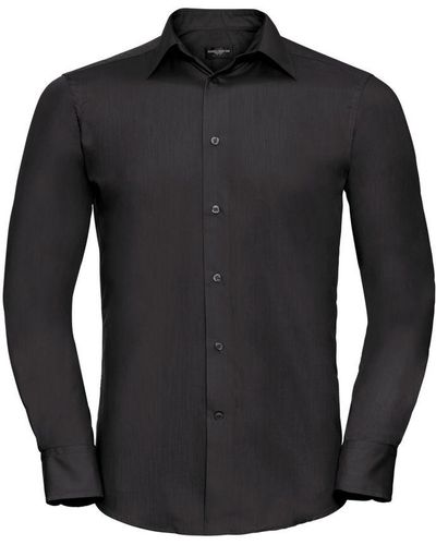 Russell Russell Collectie Lange Mouw Poly-katoen Gemakkelijke Verzorging Op Maat Gemaakt Poplin Shirt (zwart)