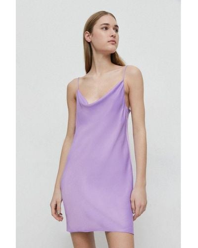 Warehouse Petite Satin Mini Slip Dress - Purple