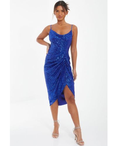 Quiz Royal Sequin Ruched Midi Dress - Blue