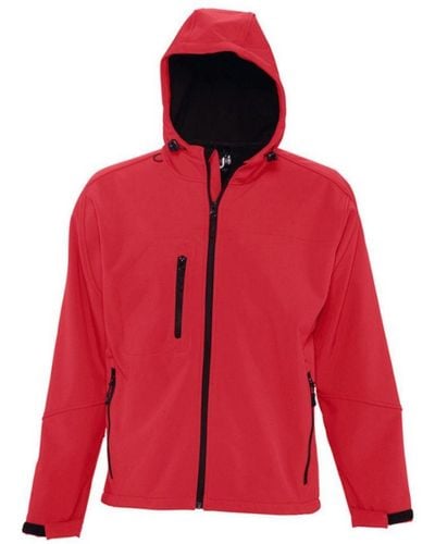 Sol's Replay Hooded Soft Shell Jacket (Breathable, Windproof And Water Resistant) (Pepper) - Red