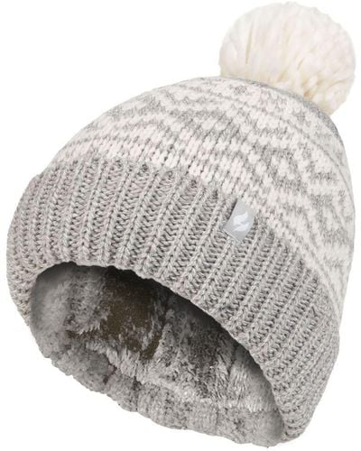 Heat Holders Ladies Patterned Turnover Bobble Hat - Grey