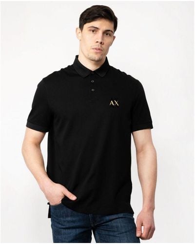Armani Exchange Gold Ax Logo Polo Shirt - Black