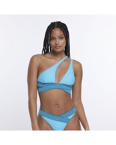 River Island Bikini Top Wrap One Shoulder - Blue