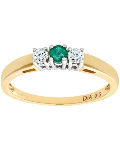 DIAMANT L'ÉTERNEL 9ct Geelgouden Diamanten En Smaragdgroene Ring Met 3 Stenen - Metallic