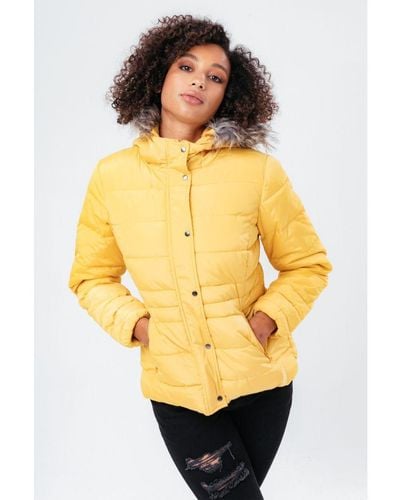 Hype Mustard Short Length Padded Coat With Fur - Yellow