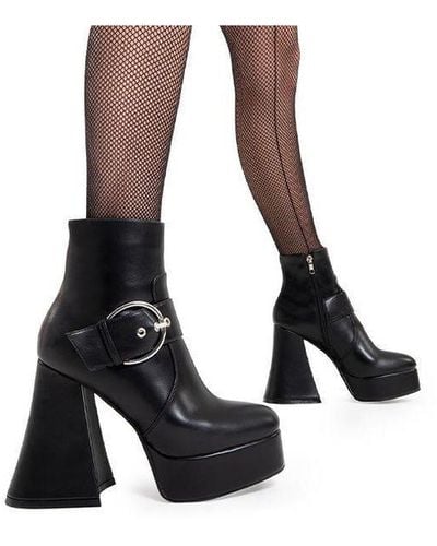 LAMODA Ankle Boots Genuine Round Toe Platform Heel With Zipper & Buckle - White