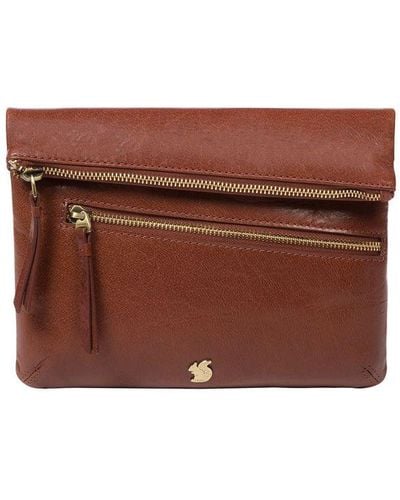Conkca London 'flare' Conker Brown Leather Clutch Bag