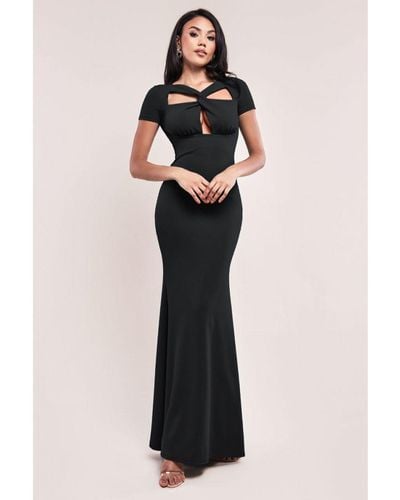 Goddiva Scuba Crepe Twist Cutout Maxi Dress - Black