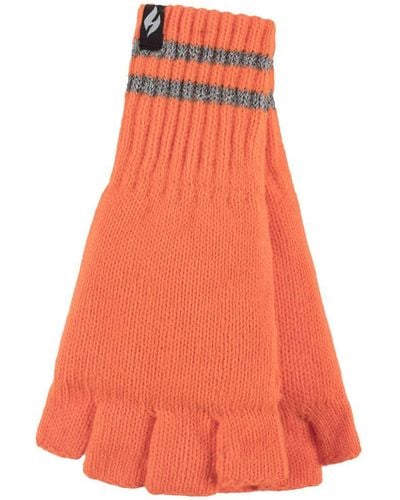 Heat Holders Knitted Fingerless Reflective Gloves For Winter - Orange