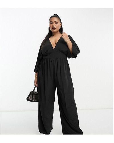 ASOS Design Kimono Sleeve Culotte Jumpsuit-black - White