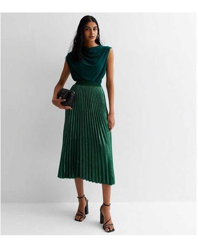 Gini London Pleated Midi Skirt - Green