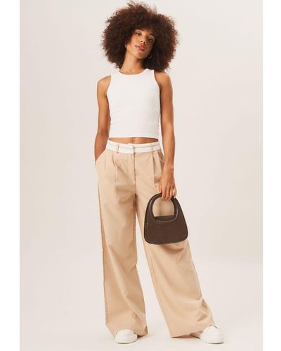 Gini London Tailored Wide Leg Trousers - Natural