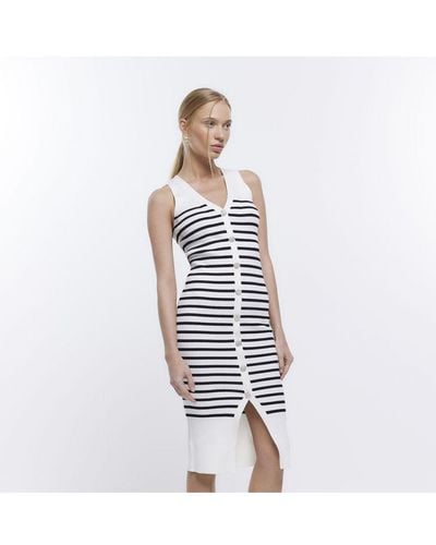 River Island Bodycon Midi Dress Petite/ Stripe Viscose - White