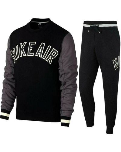 Nike Air Fleece Full Crewneck Tracksuit Set Black Cotton
