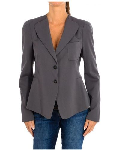 Emporio Armani Womenss Buttoned Blazer With Lapel Collar S2G07Ts2001 - Blue