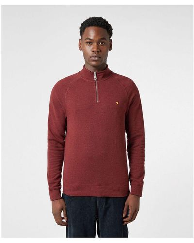 Farah Jim Cotton Quarter Zip Sweatshirt - Red