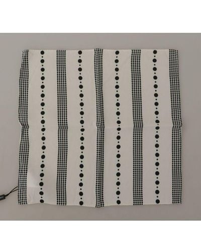 Dolce & Gabbana White Dotted Stripes Square Handkerchief Viscose Scarf