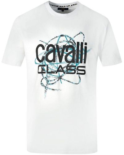 Class Roberto Cavalli Snake Skin Scribble Logo T-Shirt - White