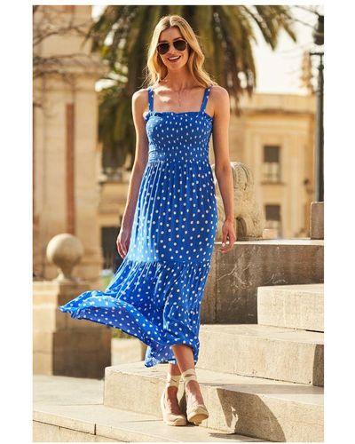 Sosandar Blue & White Fleck Print Crinkle Beach Maxi Dress