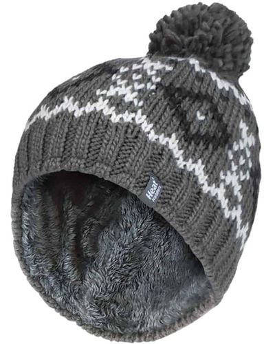 Heat Holders Fleece Lined Thermal Winter Warm Beanie Bobble Hat With Pom Pom - Grey