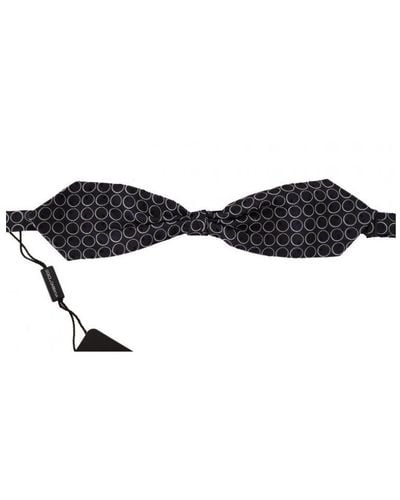 Dolce & Gabbana Black White Round 100% Silk Neck Papillon Tie