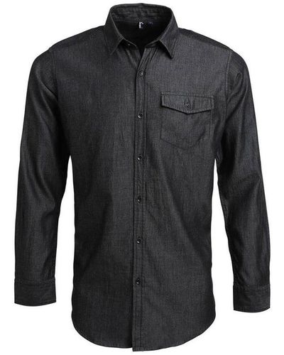 PREMIER Denim Contrast Stitching Shirt ( Denim) Cotton - Black