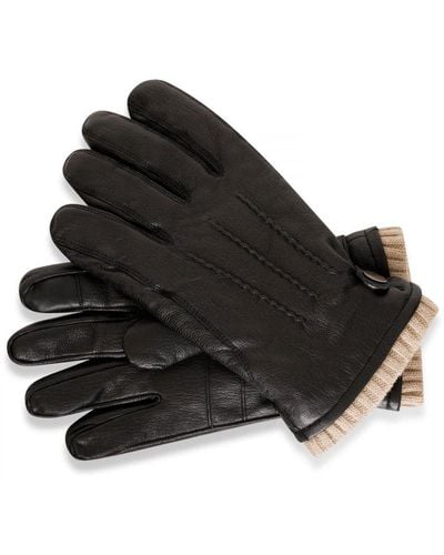 Barneys Originals Black Goat Leather Glove With Cream Knit Cuff